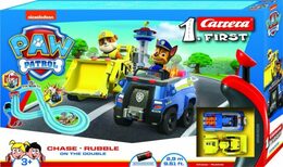 Autodráha Carrera First Paw Patrol/Tlapková Patrola 2,9m plast +2 auta na bat. v krabici 50x30x7cm