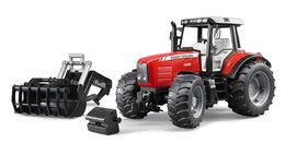 Bruder Traktor Massey Ferguson 7480 s čelním nakladačem a přepravníkem klád