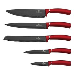BERLINGERHAUS Sada nožů s nepřilnavým povrchem + prkénko 6 ks Burgundy Line BH-2552