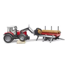 Bruder Traktor Massey Ferguson 7480 s čelním nakladačem a přepravníkem klád