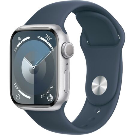 Chytré hodinky Apple Watch Series 9 GPS 41mm pouzdro ze stříbrného hliníku - bouřkově modrý sportovní řemínek - S/M