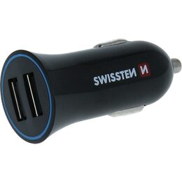 SWISSTEN nabíječ 2xUSB 12V/2,4A ČERNÁ + micro USB kabel