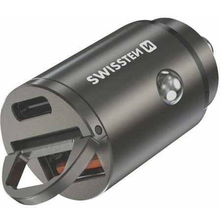 SWISSTEN nabíječ USB-C POWER DELIVERY a USB SUPER CHARGE 3.0 NANO 30W stříbrná