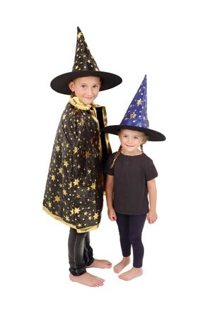 Klobouk čarodějnický pro děti průměr 38cm modro-zlatý v sáčku karneval