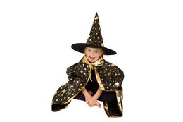 Klobouk čarodějnický + plášť pro děti průměr 38cm černo-zlatý v sáčku karneval