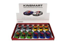 Auto Kinsmart 2020 Audi R8 Coupé 1:36 kov/plast 12,5cm 4 barvy na zpětné natažení 12ks v boxu